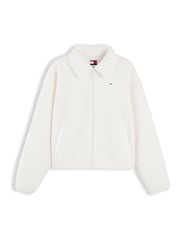 Alb - Hanorac cu fermoar întreg și croi pătrat din fleece teddy Tommy Jeans - Imaginea 5 din 5