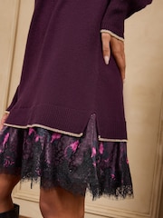 Love & Roses Lace Detail Woven Mix Knitted Jumper Dress - 4суретінің 2 суреті