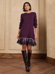 Love & Roses Lace Detail Woven Mix Knitted Jumper Dress - 4суретінің 3 суреті