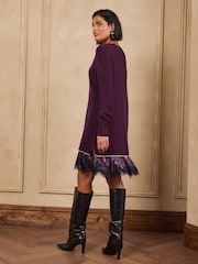 Love & Roses Lace Detail Woven Mix Knitted Jumper Dress - 4суретінің 4 суреті