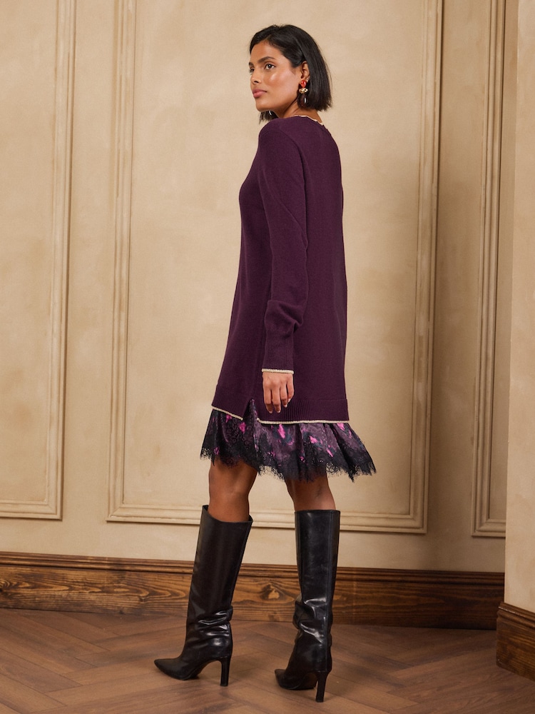 Love & Roses Lace Detail Woven Mix Knitted Jumper Dress - 4суретінің 4 суреті Love & Roses Lace Detail Woven Mix Knitted Jumper Dress - 4суретінің 4 суреті