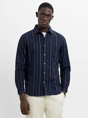 French Connection Blue Pinstripe Button Chest Pocket Long Sleeve Shirt - Image 1 of 6