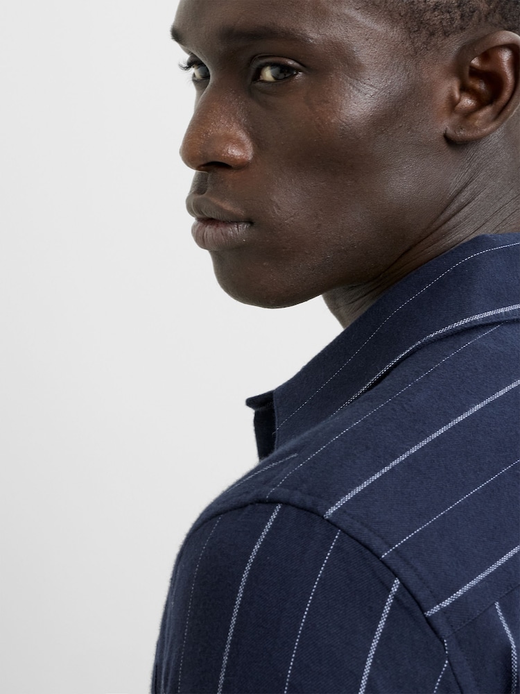 French Connection Blue Pinstripe Button Chest Pocket Long Sleeve Shirt - Image 2 of 6 French Connection Blue Pinstripe Button Chest Pocket Long Sleeve Shirt - Image 2 of 6