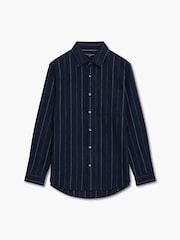 French Connection Blue Pinstripe Button Chest Pocket Long Sleeve Shirt - Image 3 of 6
