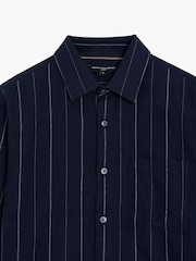 French Connection Blue Pinstripe Button Chest Pocket Long Sleeve Shirt - Image 5 of 6