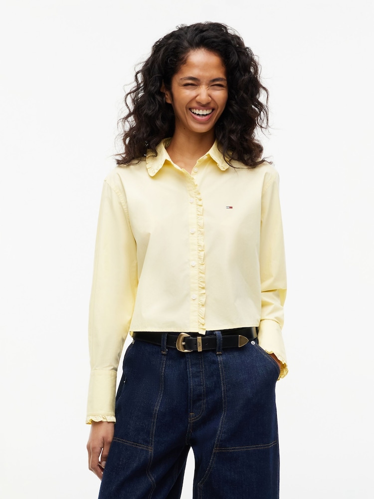 Tommy Jeans Yellow Relaxed Fit Ruffle Poplin Shirt - Image 1 of 5