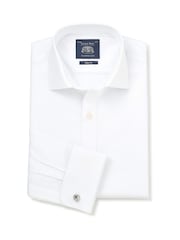 Savile Row Company White Slim Fit Textured Cotton Dobby Double Cuff Formal Shirt - Image 1 of 3
