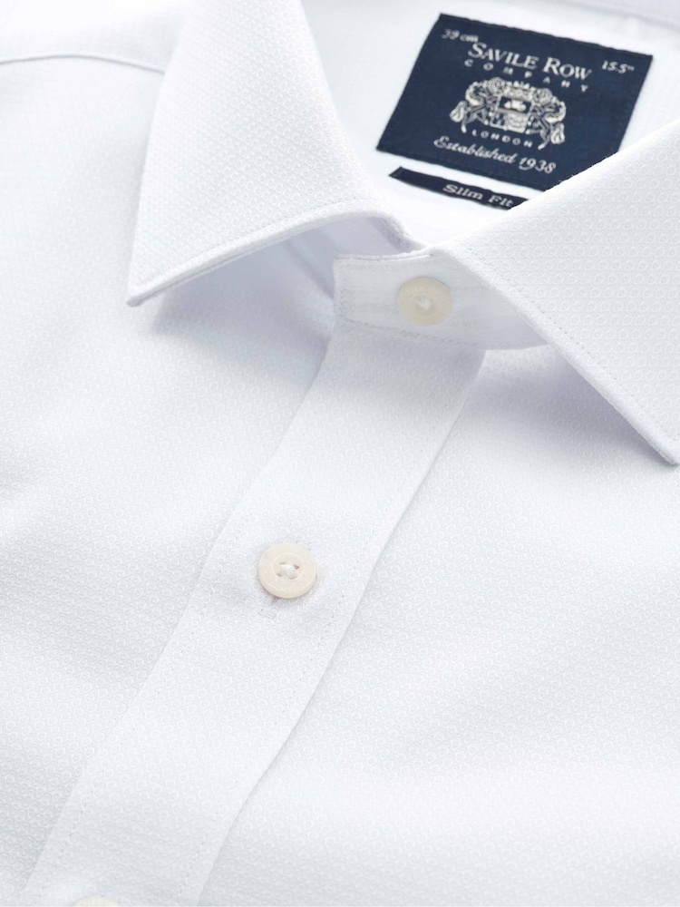 Savile Row Company White Slim Fit Textured Cotton Dobby Double Cuff Formal Shirt - Image 2 of 3