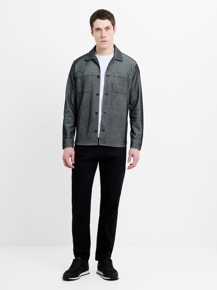 French Connection Grey Cotton Blend Textured Chest Pocket Button Long Sleeve Shirt - Image 1 of 6