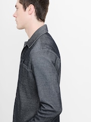 French Connection Grey Cotton Blend Textured Chest Pocket Button Long Sleeve Shirt - Image 2 of 6
