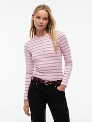 Tommy Jeans Pink Slim Ribbed Long Sleeve T-Shirt - Image 1 of 5
