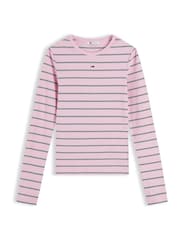 Tommy Jeans Pink Slim Ribbed Long Sleeve T-Shirt - Image 5 of 5