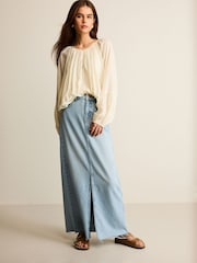 Cream Pleat Front Button Through Long Sleeve Blouse - Image 2 of 7