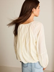 Cream Pleat Front Button Through Long Sleeve Blouse - Image 4 of 7