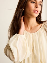 Cream Pleat Front Button Through Long Sleeve Blouse - Image 5 of 7