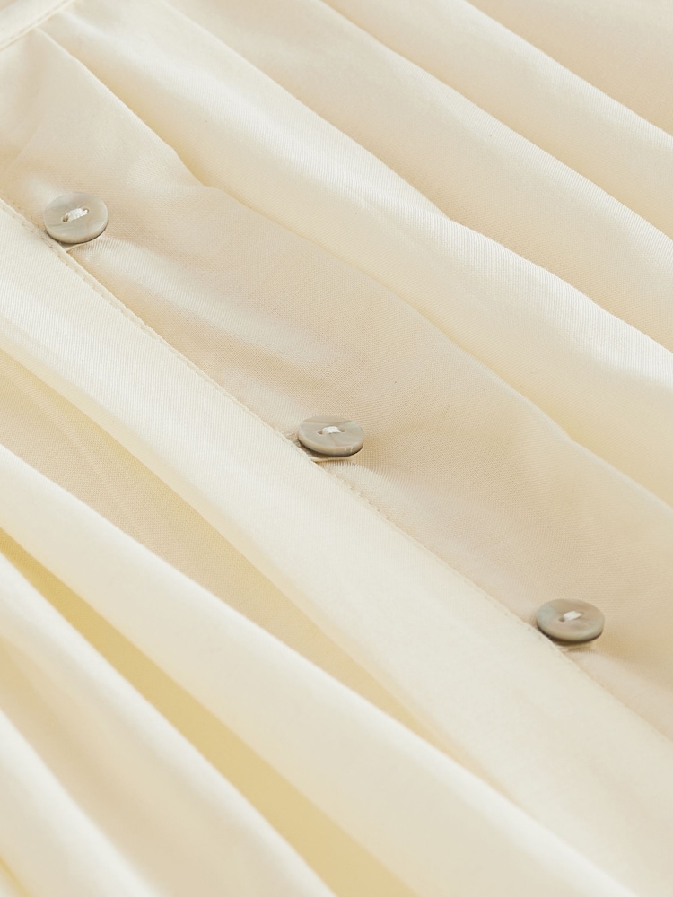 Cream Pleat Front Button Through Long Sleeve Blouse - Image 7 of 7