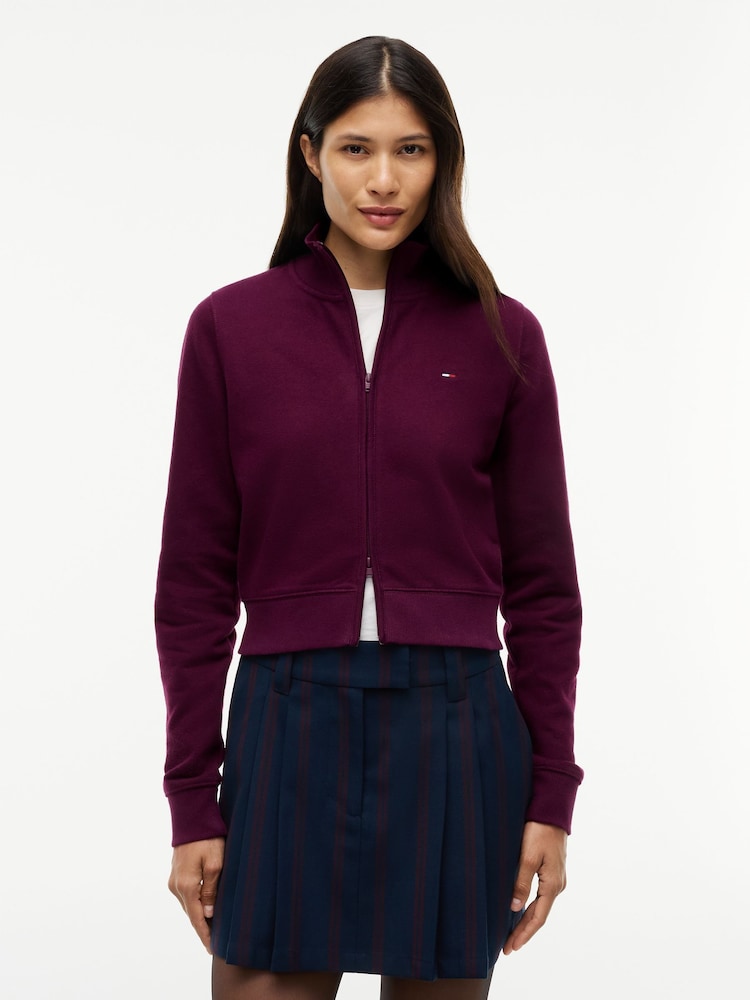 Tommy Jeans Pink Funnel Neck Fitted Zip-Thru Sweatshirt - Image 1 of 5 Tommy Jeans Pink Funnel Neck Fitted Zip-Thru Sweatshirt - Image 1 of 5