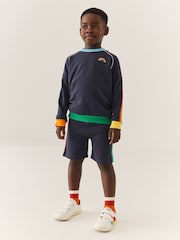 Little Bird by Jools Oliver Navy Rainbow Stripe 100% Cotton Jersey Shorts - Image 1 of 10