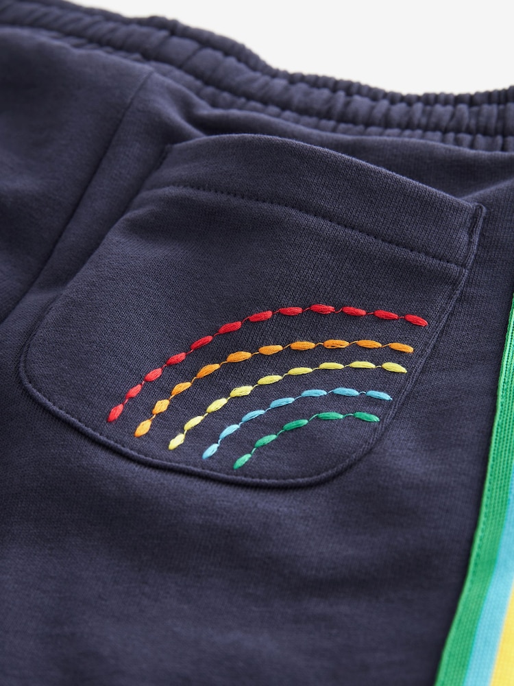 Little Bird by Jools Oliver Navy Rainbow Stripe 100% Cotton Jersey Shorts - Image 10 of 10