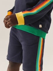 Little Bird by Jools Oliver Navy Rainbow Stripe 100% Cotton Jersey Shorts - Image 3 of 10