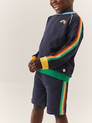 Little Bird by Jools Oliver Navy Rainbow Stripe 100% Cotton Jersey Shorts - Image 4 of 10