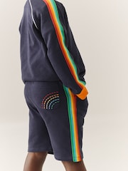 Little Bird by Jools Oliver Navy Rainbow Stripe 100% Cotton Jersey Shorts - Image 5 of 10