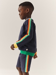Little Bird by Jools Oliver Navy Rainbow Stripe 100% Cotton Jersey Shorts - Image 6 of 10
