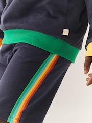 Little Bird by Jools Oliver Navy Rainbow Stripe 100% Cotton Jersey Shorts - Image 7 of 10