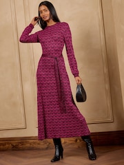 Love & Roses Pink Striped Sparkle Detail Crew Neck Knitted Midi Dress - Image 1 of 4