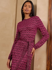 Love & Roses Pink Striped Sparkle Detail Crew Neck Knitted Midi Dress - Image 2 of 4
