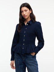 Tommy Jeans Blue Slim Fit Smock Seersucker Shirt - Image 1 of 5