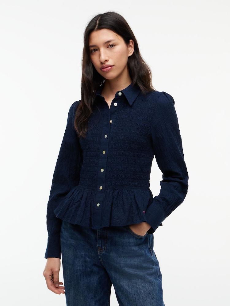 Tommy Jeans Blue Slim Fit Smock Seersucker Shirt - Image 1 of 5 Tommy Jeans Blue Slim Fit Smock Seersucker Shirt - Image 1 of 5