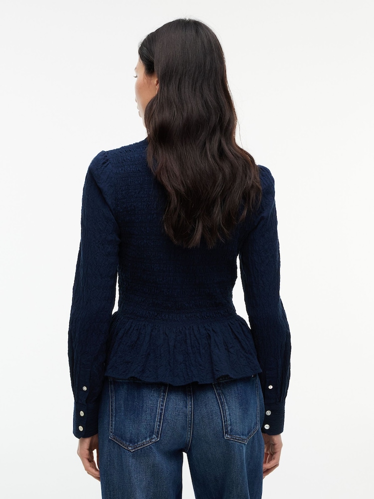 Tommy Jeans Blue Slim Fit Smock Seersucker Shirt - Image 2 of 5 Tommy Jeans Blue Slim Fit Smock Seersucker Shirt - Image 2 of 5