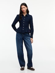 Tommy Jeans Blue Slim Fit Smock Seersucker Shirt - Image 3 of 5