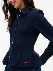 Tommy Jeans Blue Slim Fit Smock Seersucker Shirt - Image 4 of 5