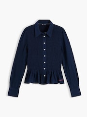 Tommy Jeans Blue Slim Fit Smock Seersucker Shirt - Image 5 of 5