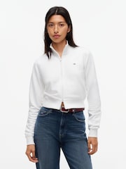 Tommy Jeans White Funnel Neck Fitted Zip-Thru Sweatshirt - Image 1 of 4