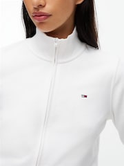Tommy Jeans White Funnel Neck Fitted Zip-Thru Sweatshirt - Image 4 of 4