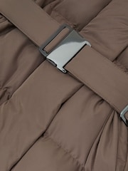 Reiss Taupe Neutral Larissa Petite Belted Longline Hooded Puffer Coat - Image 8 of 9