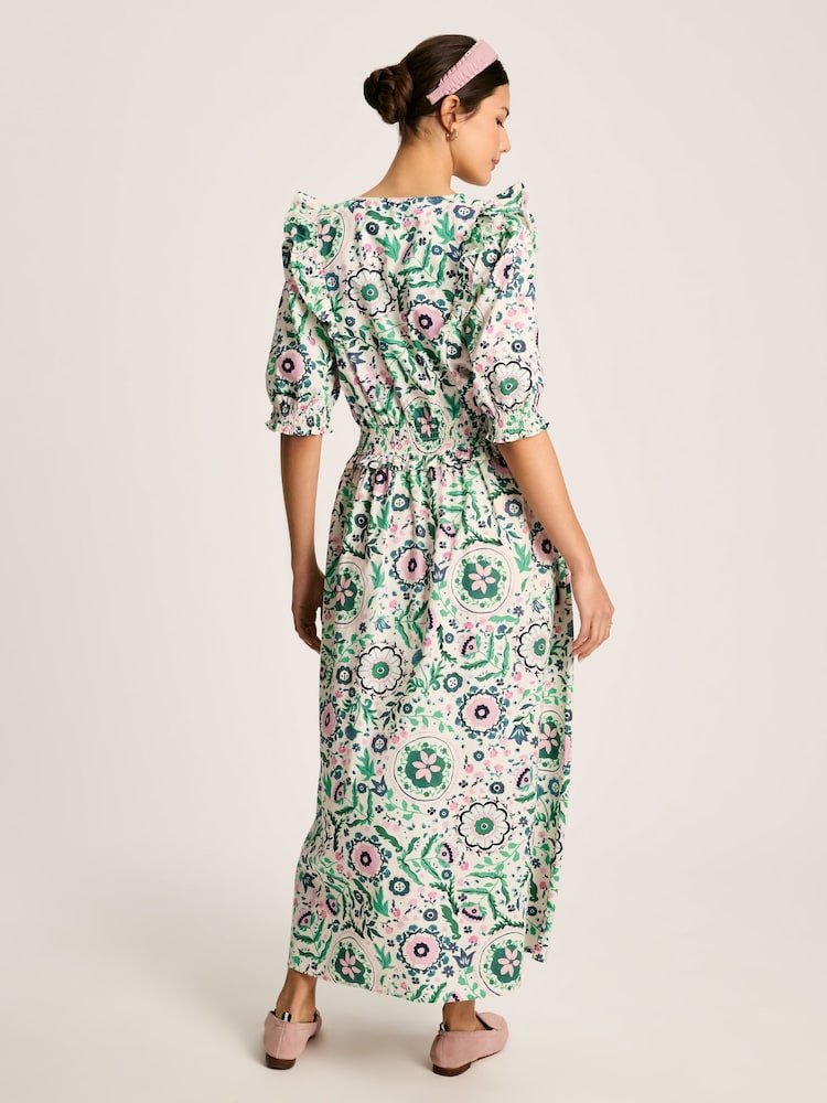 Joules Rosalie Pink/Green V-Neck Frill Dress - Image 2 of 7