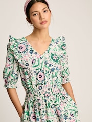 Joules Rosalie Pink/Green V-Neck Frill Dress - Image 3 of 7