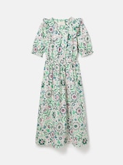 Joules Rosalie Pink/Green V-Neck Frill Dress - Image 7 of 7