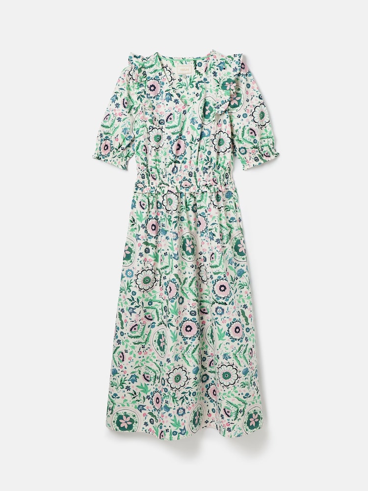 Joules Rosalie Pink/Green V-Neck Frill Dress - Image 7 of 7