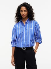 Tommy Jeans Blue Oversized Fit Cropped Gathered Poplin Shirt - Image 1 of 5