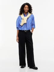 Tommy Jeans Blue Oversized Fit Cropped Gathered Poplin Shirt - Image 3 of 5