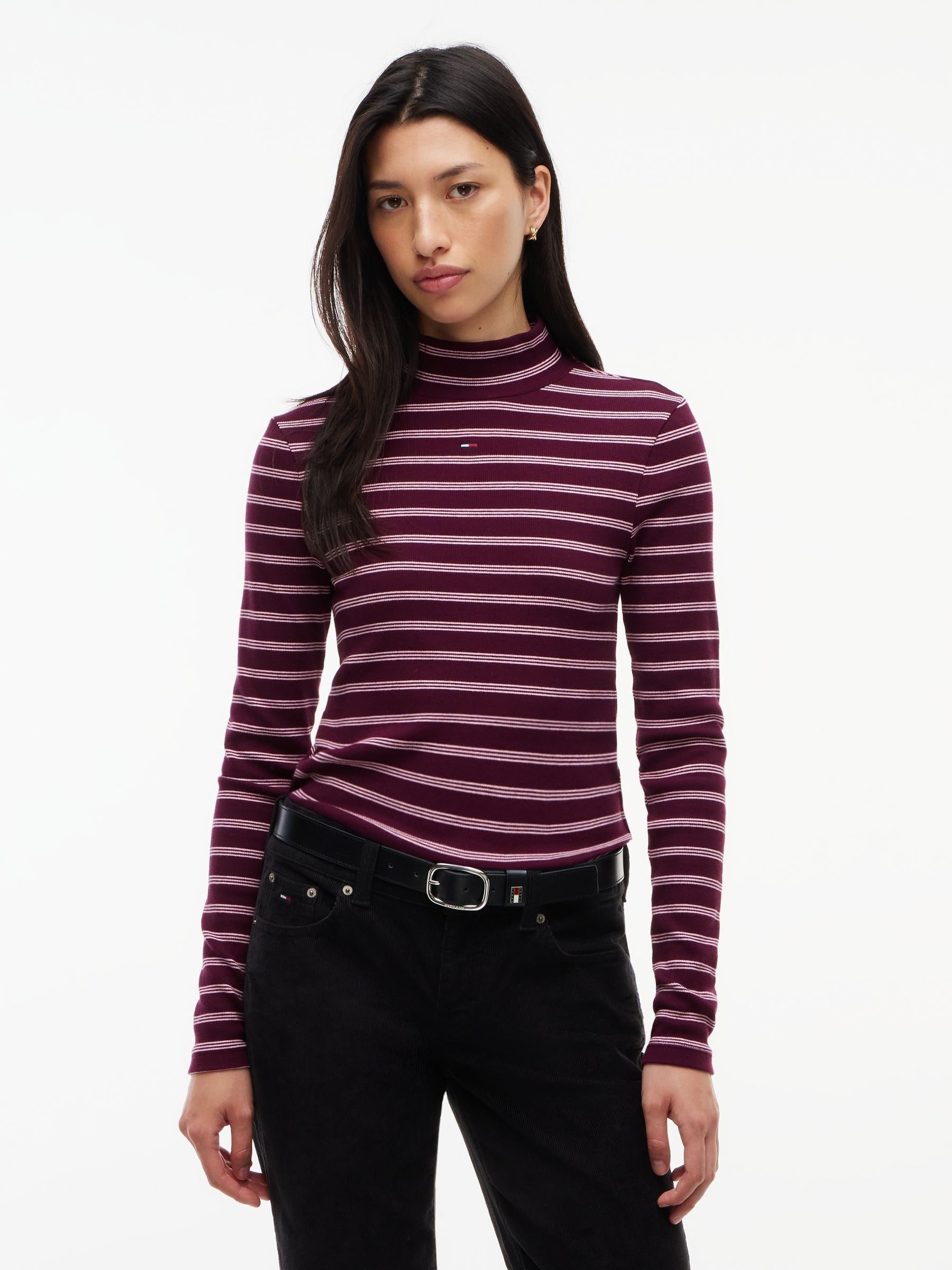 Buy Tommy Jeans Pink Slim Mock Neck Long Sleeve T-Shirt from Next USA