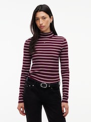 Tommy Jeans Pink Slim Mock Neck Long Sleeve T-Shirt - Image 1 of 5