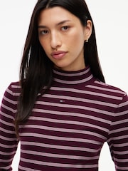 Tommy Jeans Pink Slim Mock Neck Long Sleeve T-Shirt - Image 4 of 5