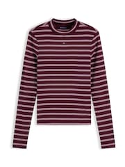 Tommy Jeans Pink Slim Mock Neck Long Sleeve T-Shirt - Image 5 of 5