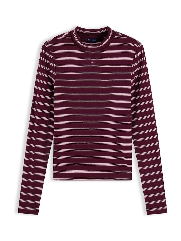 Tommy Jeans Pink Slim Mock Neck Long Sleeve T-Shirt - Image 5 of 5 Tommy Jeans Pink Slim Mock Neck Long Sleeve T-Shirt - Image 5 of 5